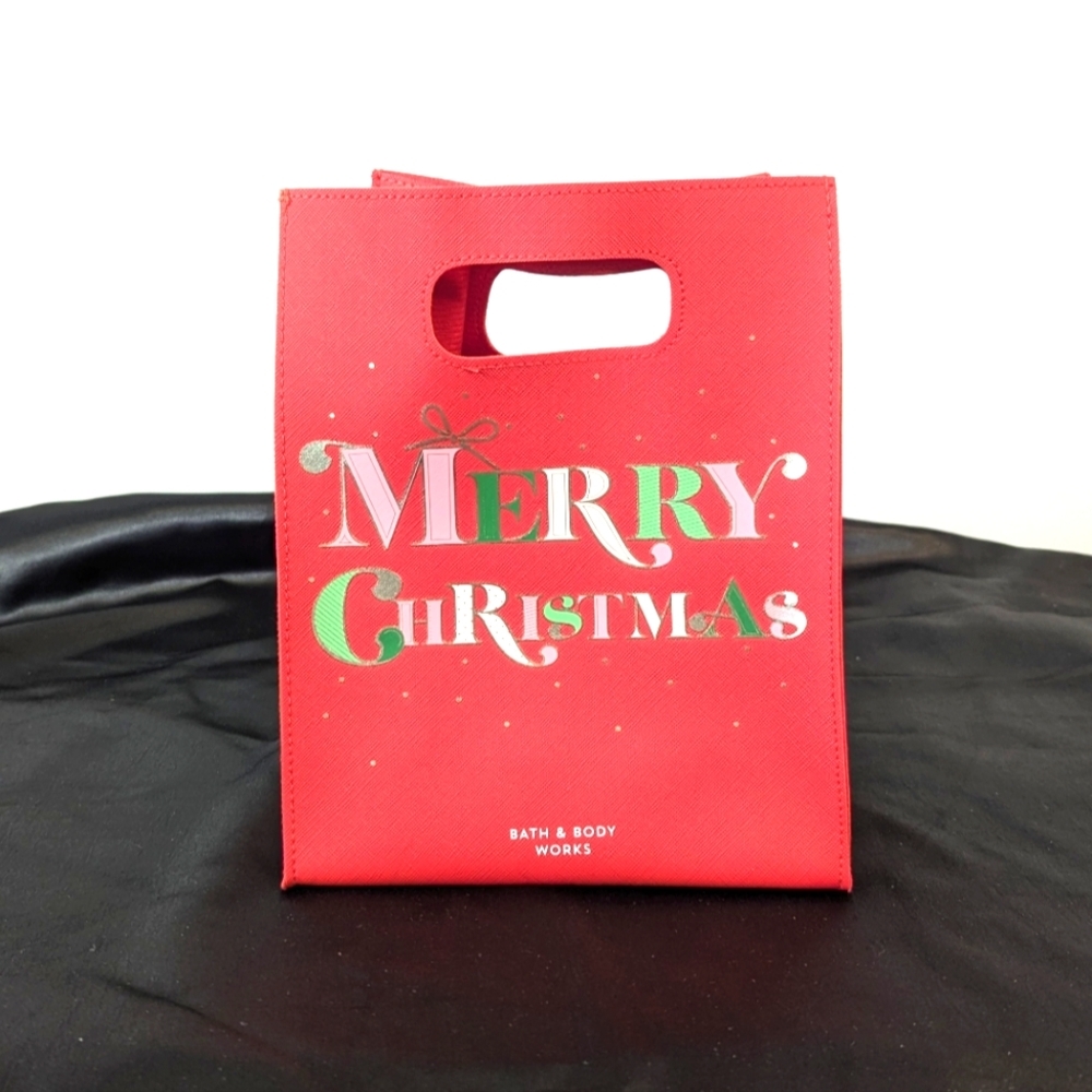 Bath & Body Works Gift Bag Tote Red Holiday Merry Christmas Felt Lined NWOT